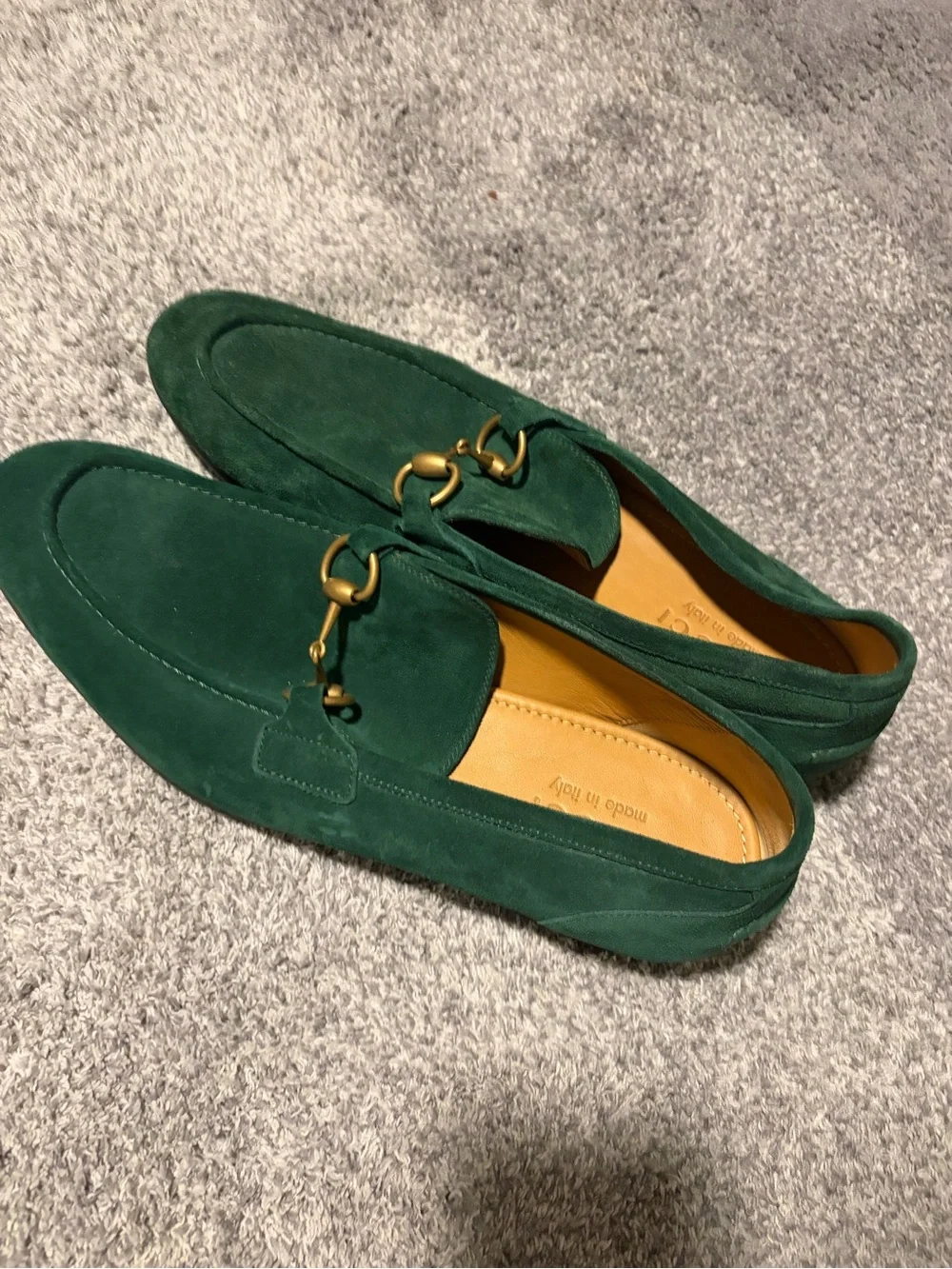Gucci Green Jordaan Suede Horsebit Loafers for Men